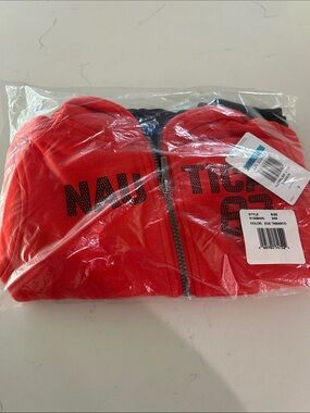 Nautica Red Hooded Zip-Up Sweatshirt with Front Logo with jeans